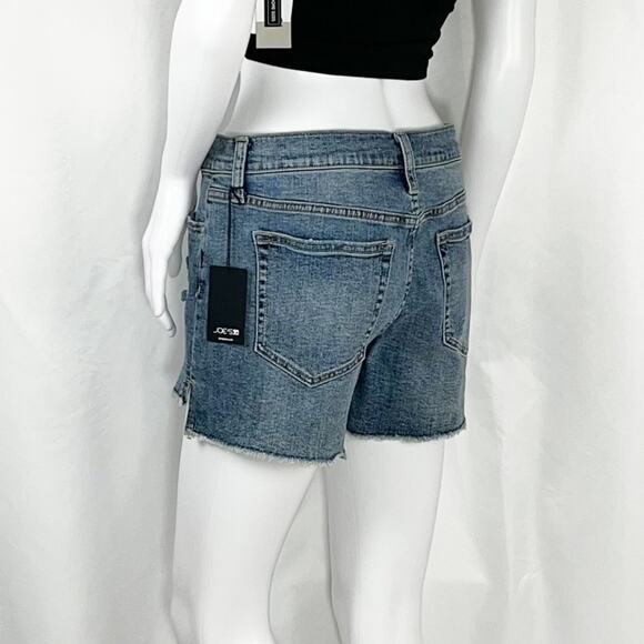 Joes Jeans Leandra Wash Rips Frayed Raw Hem Hi-Lo Side Vent Jean Shorts Sz27 NWT - Picture 6 of 11